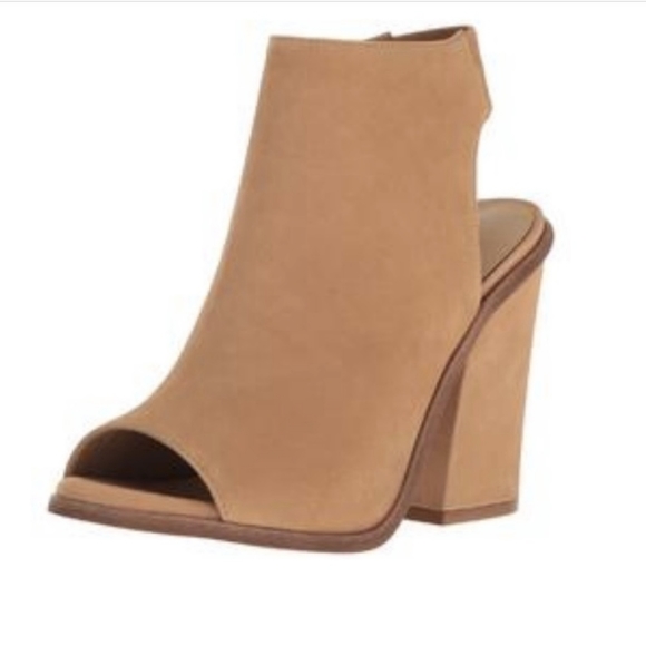 COPY - Steve Madden Leather Valencia block Peep Toe Wedge Sandal Heel 9.5 - Picture 1 of 5